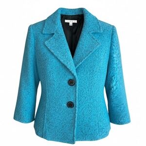 CABI Womens Textured Two Button Blazer Size 4 Teal Quiet Luxury Twee Preppy City